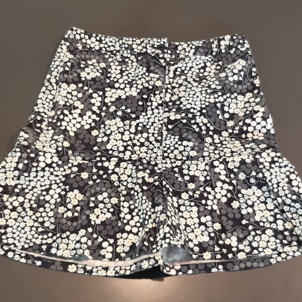 LOFT Navy with Floral Print Bottom Ruffle Skirt